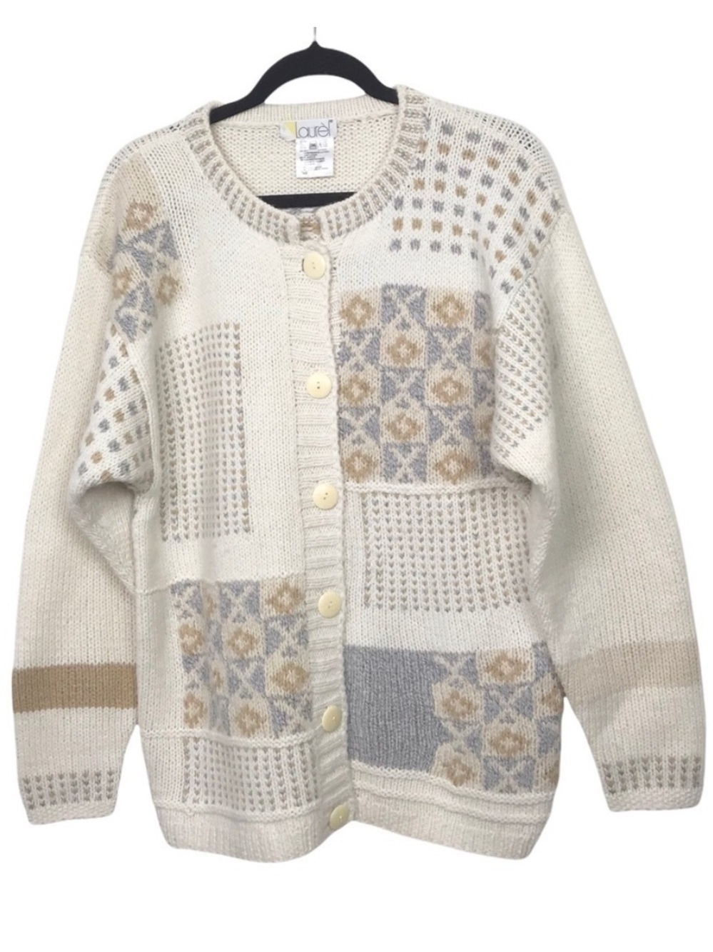 Vintage Laurel Wool Blend Colorblock Cardigan Sweater EU Size 36